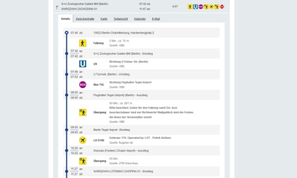 Detailed international itinerary including a flight